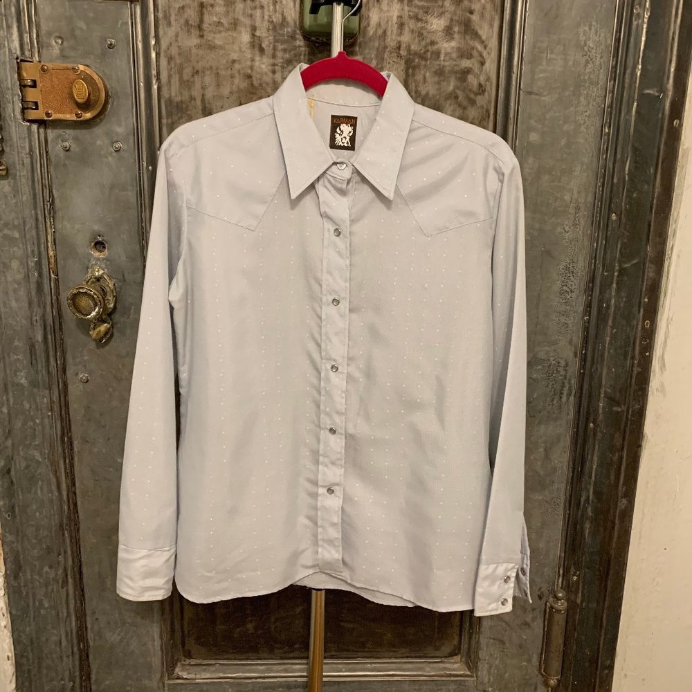 Vintage 70s 80s Karman Western sky blue mini striped diamond iridescent pattern